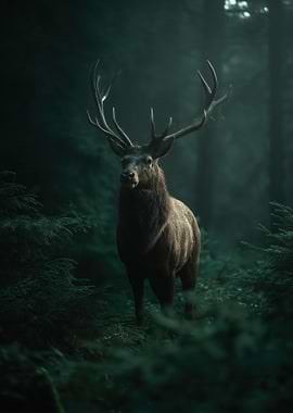 Majestic Deer in Misty Forest