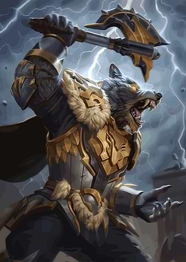 Wolf Warrior with Axe in Storm