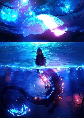 Dragon in Moonlight Lake