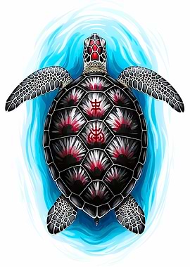 Sea Turtle with Red Symbols