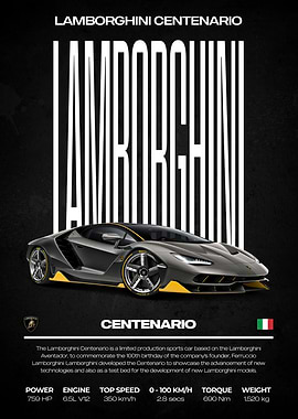 Lamborghini Centenario Car Poster