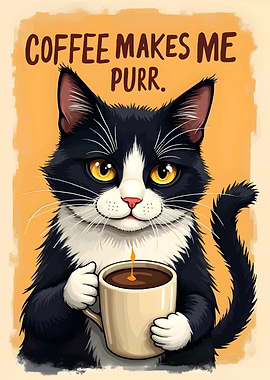 Coffee Makes Me Purr Cat Art