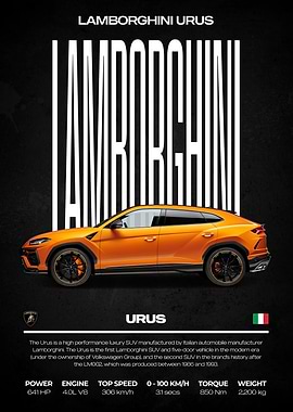 Lamborghini Urus Orange Car Poster
