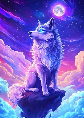 Wolf under the moon digital art