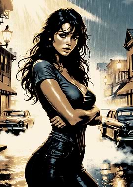 Woman in Rain on City Street