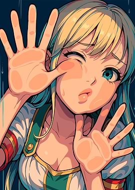 Anime Girl Winking in the Rain