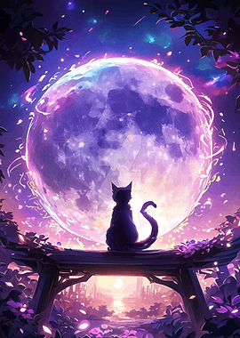 Cat gazing at the moon
