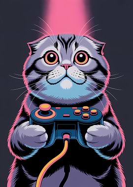 Cat Gamer with Controller