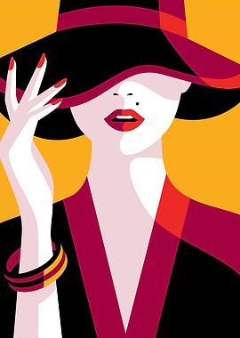 Elegant Woman with Hat Illustration