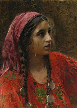 Young Woman with Headscarf Painting