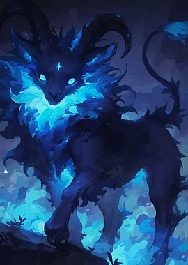 Blue Horned Creature Digital Art