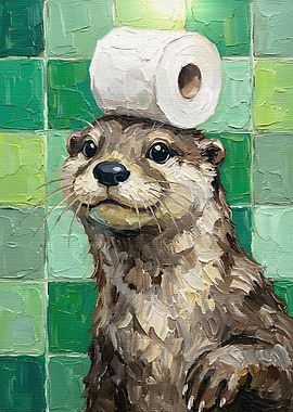 Otter with Toilet Paper Hat