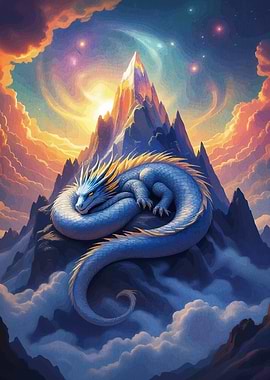 Blue Dragon on Mountain Peak