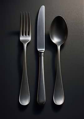 Silverware Set on Dark Background
