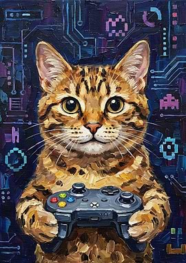 Gamer Cat Painting