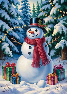Festive Snowman with Gifts