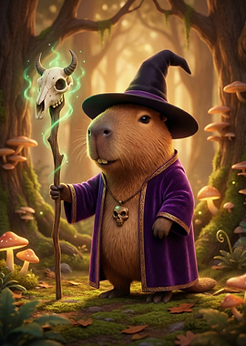 Capybara Wizard in Enchanted Forest