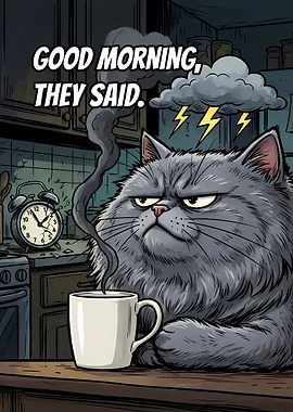 Grumpy Cat Morning Coffee Cartoon