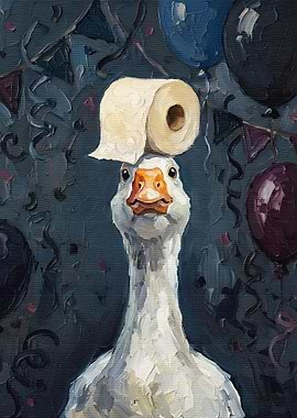 Goose with Toilet Paper Hat