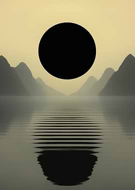 Minimalist Landscape with Black Circle