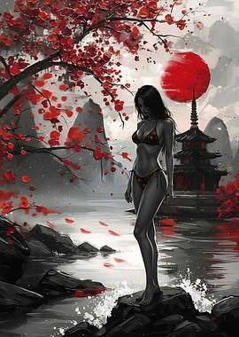 Japanese Woman in Red Bikini