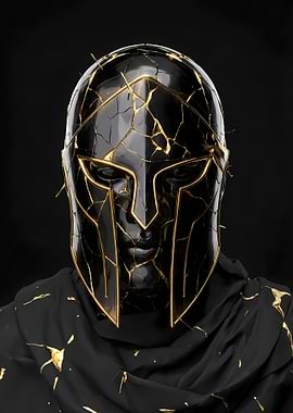 Cracked Black and Gold Spartan Helmet