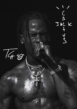 Travis Scott Black and White Portrait