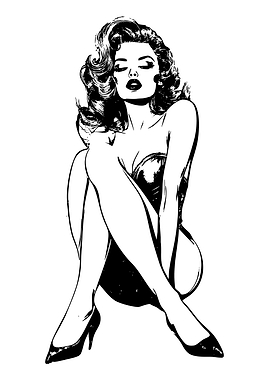 Black and White Pin-Up Illustration