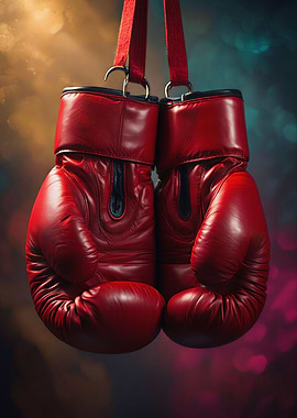 Hanging Red Boxing Gloves