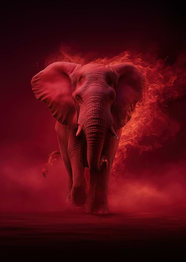 Red Elephant in Fiery Haze