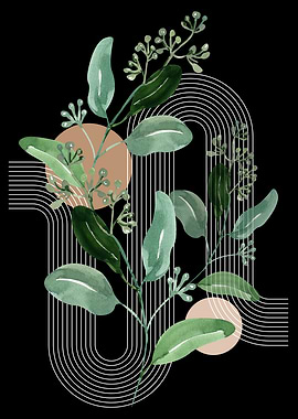 Botanical Watercolor with Geometric Arches