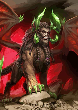 Winged Lion Monster with Green Horns