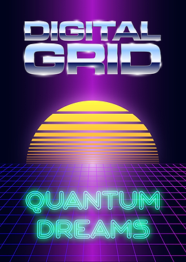 Digital Grid Quantum Dreams Retro Poster
