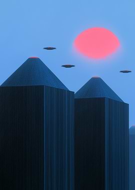 Futuristic Cityscape with Flying Saucers