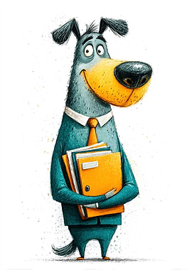 Cartoon Dog in Suit with Folders