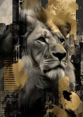 Abstract Lion in Black And Gold