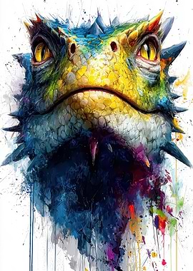 Colorful Dragon Head Watercolor Painting