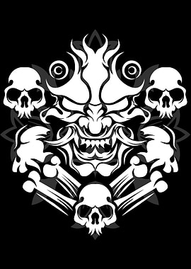 Hannya Mask with Skulls and Bones