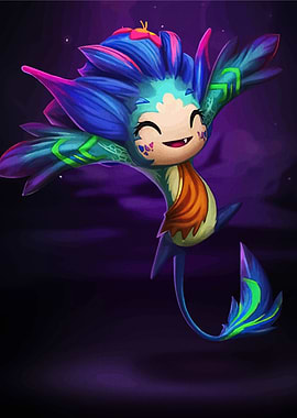 Whimsical Cartoon Character with Floral Details