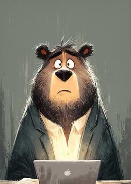 Bear in Suit Using Laptop
