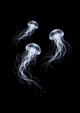 Glass Jellyfish in Black Water