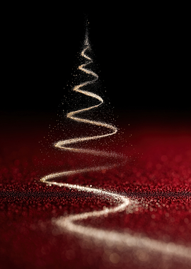 Sparkling Christmas Tree on Red Glitter