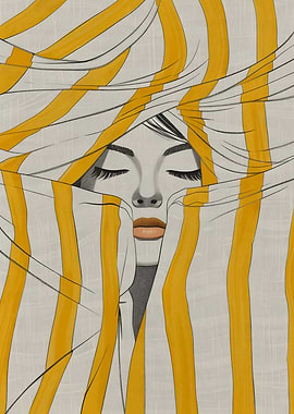 Woman portrait with yellow stripes