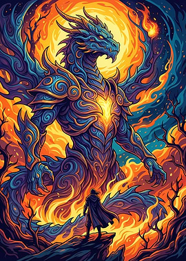 Dragon and Cloaked Figure Fantasy Art