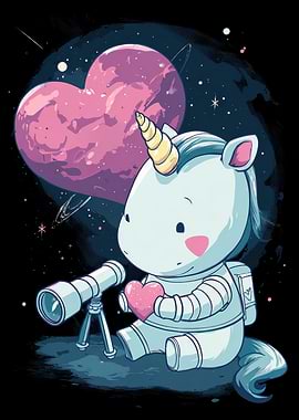 Astronaut Unicorn with Heart Planet