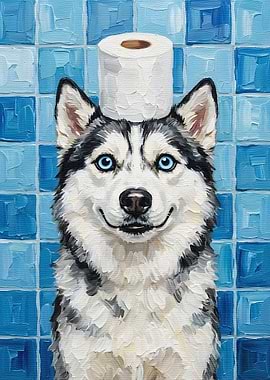 Husky with Toilet Paper Hat