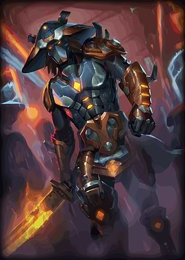 Armored Warrior with Flaming Sword