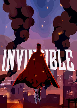 Invincible Superhero Flying Over Cityscape
