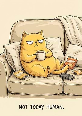 Grumpy Cat on Couch with Coffee