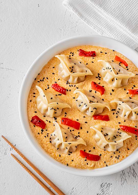Dumplings in Sauce with Red Peppers
